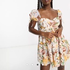 Brand New Abercrombie & Fitch Puff Sleeve Babydoll Mini Dress in Yellow Floral